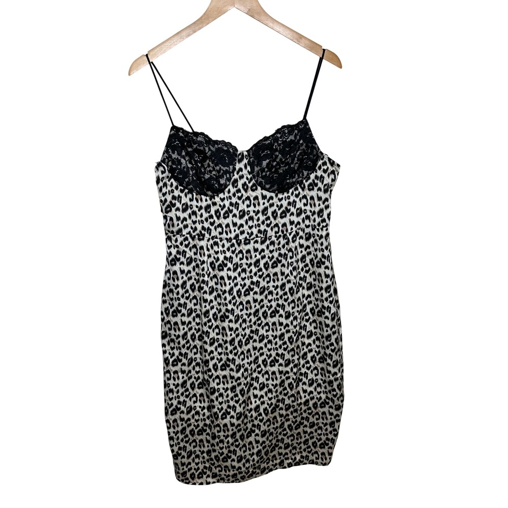 Cheetah Print Lace Detail Slip Dress size Large Tan/Black/Brown
